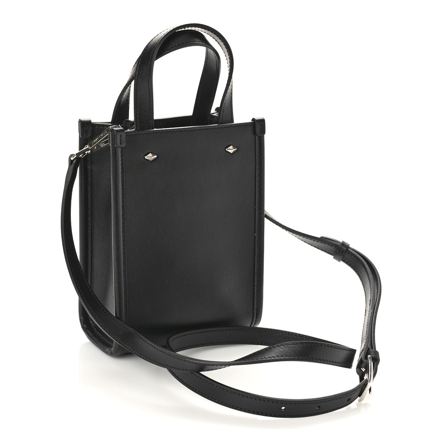 Jimmy Choo Smooth Calfskin Logo Mini Tote Black White 3 of 8