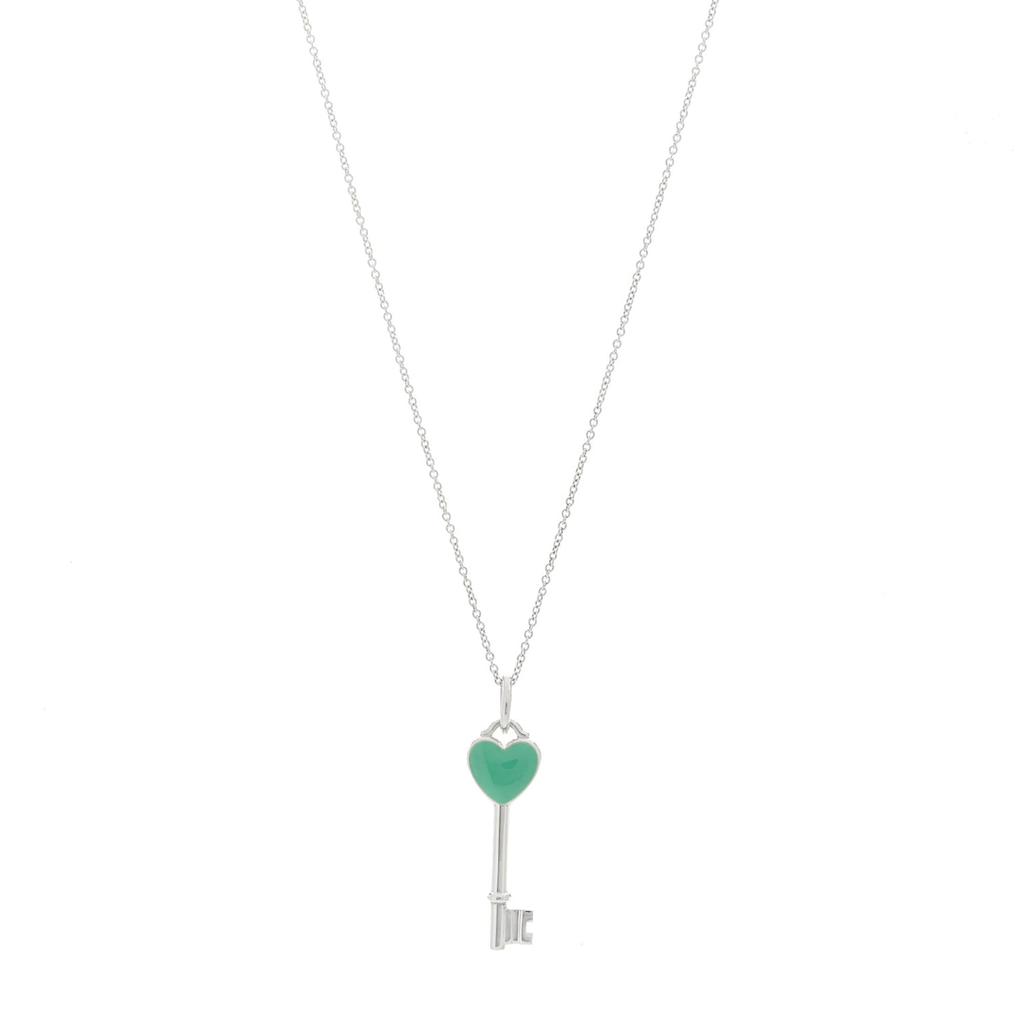 Sterling Silver Enamel Heart Key Pendant Necklace Blue