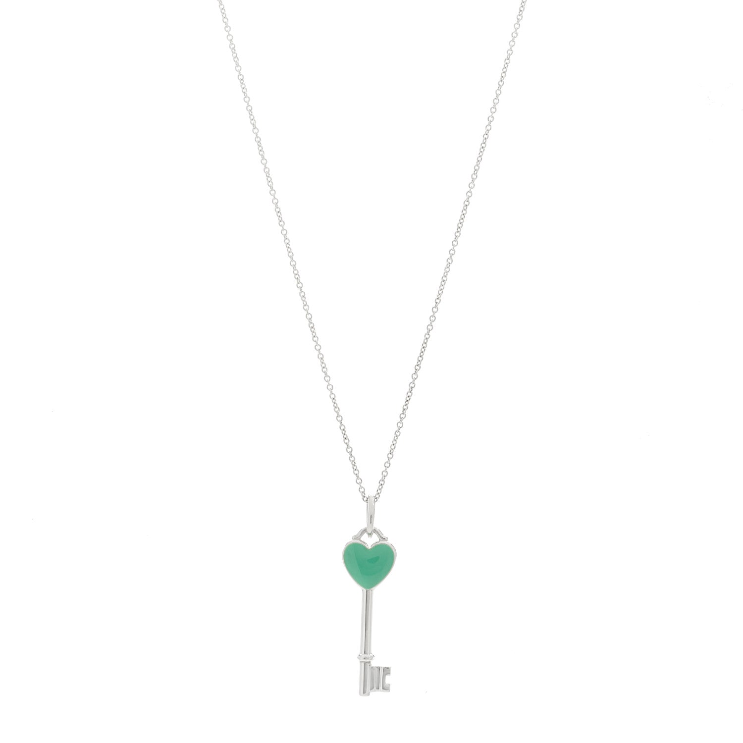 Tiffany Sterling Silver Enamel Heart Key Pendant Necklace Blue 1 of 6
