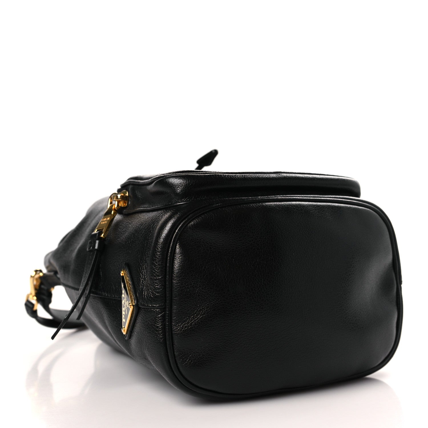 Prada Glace Calfskin Embossed Secchiello Bucket Bag Black 4 of 9