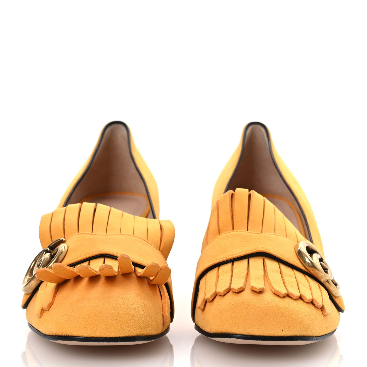 Gucci Kid Scamosciato GG Marmont Fringe 50mm Loafer Pumps 38 Crystal Copper 3 of 14