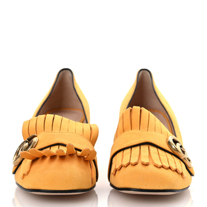 Gucci Kid Scamosciato GG Marmont Fringe 50mm Loafer Pumps 38 Crystal Copper 3 of 14