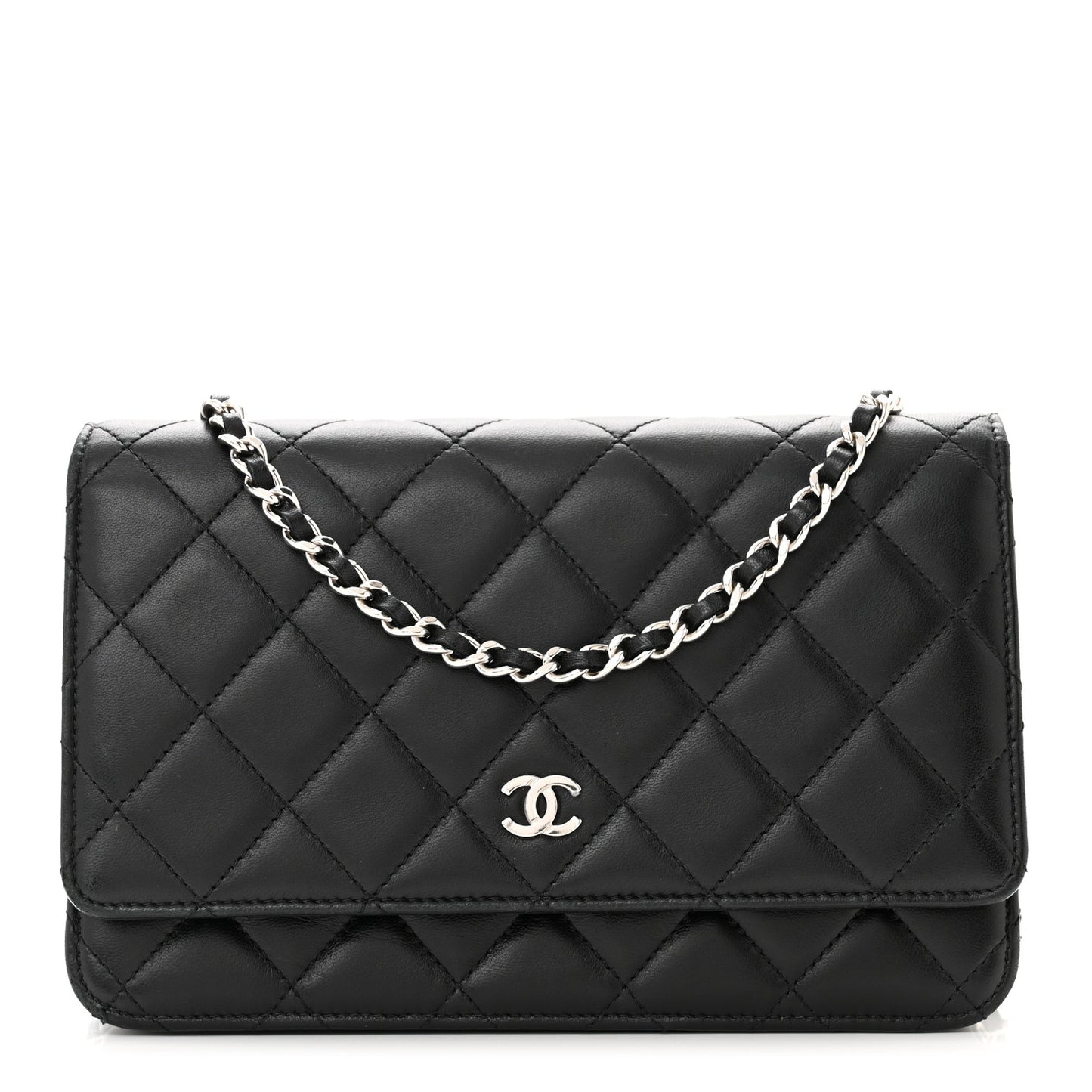 Lambskin Quilted Wallet On Chain WOC Black