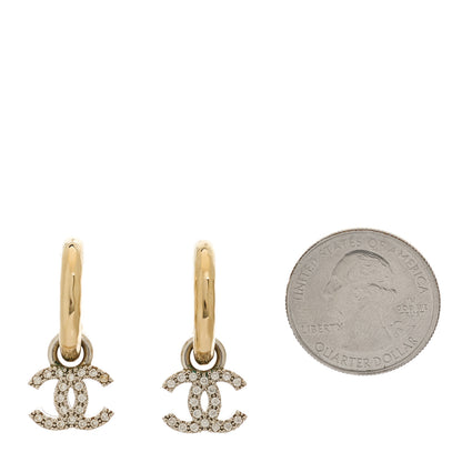 Chanel Metal Crystal Studded CC Hoop Drop Earrings Gold 2 of 4