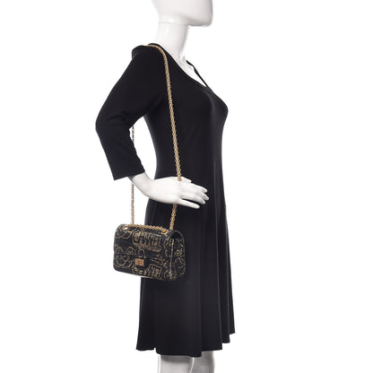 Chanel Calfskin Crocodile Embossed Graffiti 2.55 Mini Cocodile Reissue Flap Black Gold 2 of 10