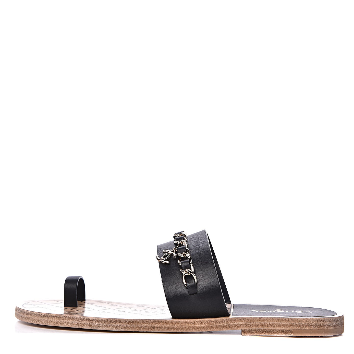 Calfskin Chain CC Logo Toe Ring Sandals 39 Black