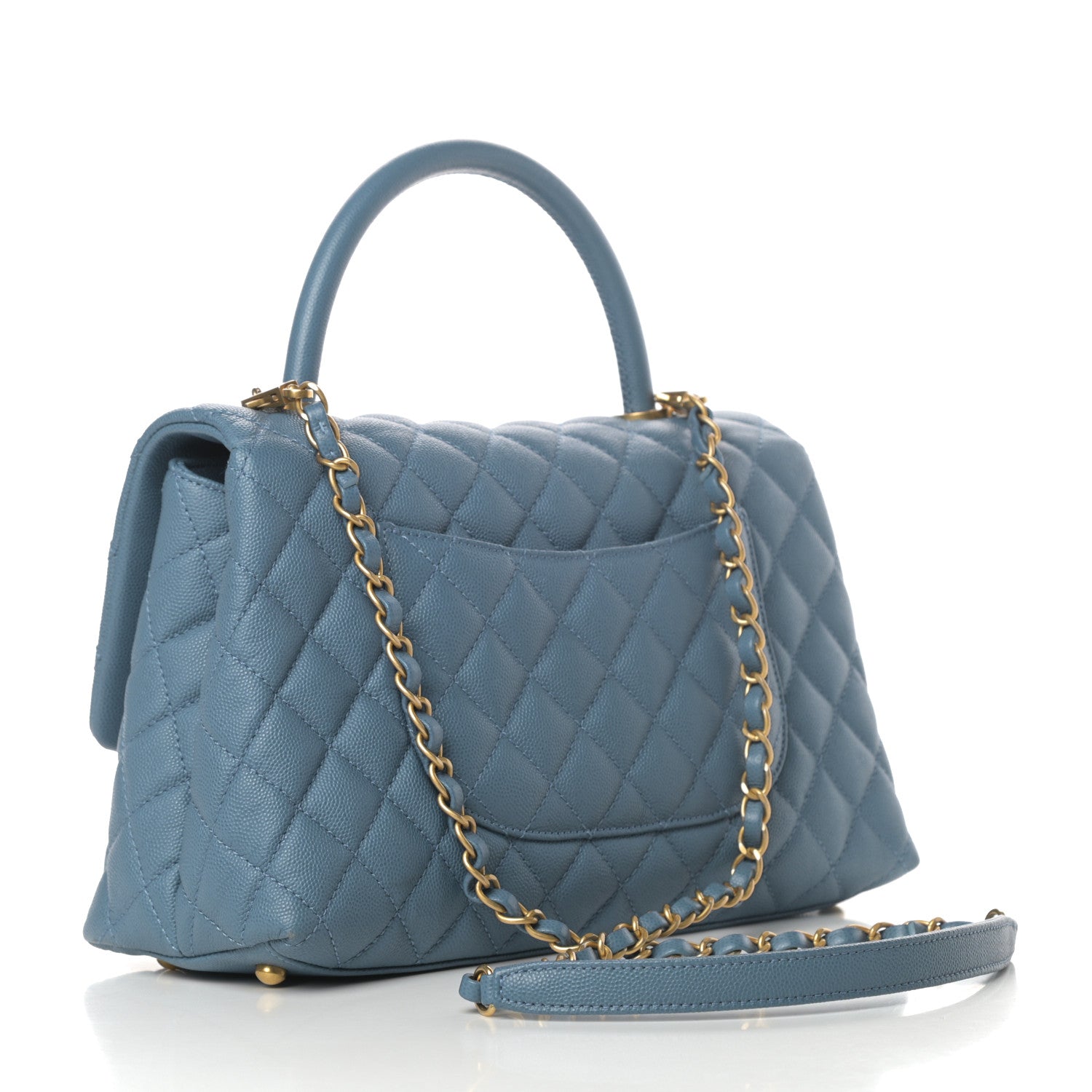 Chanel Caviar Quilted Small Coco Handle Flap Blue 3 of 11