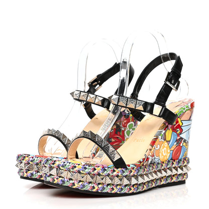 Christian Louboutin Patent Calfskin Super Loubi Print Pyraclou 110 Wedge Sandals 40 Black Multicolor 3 of 7