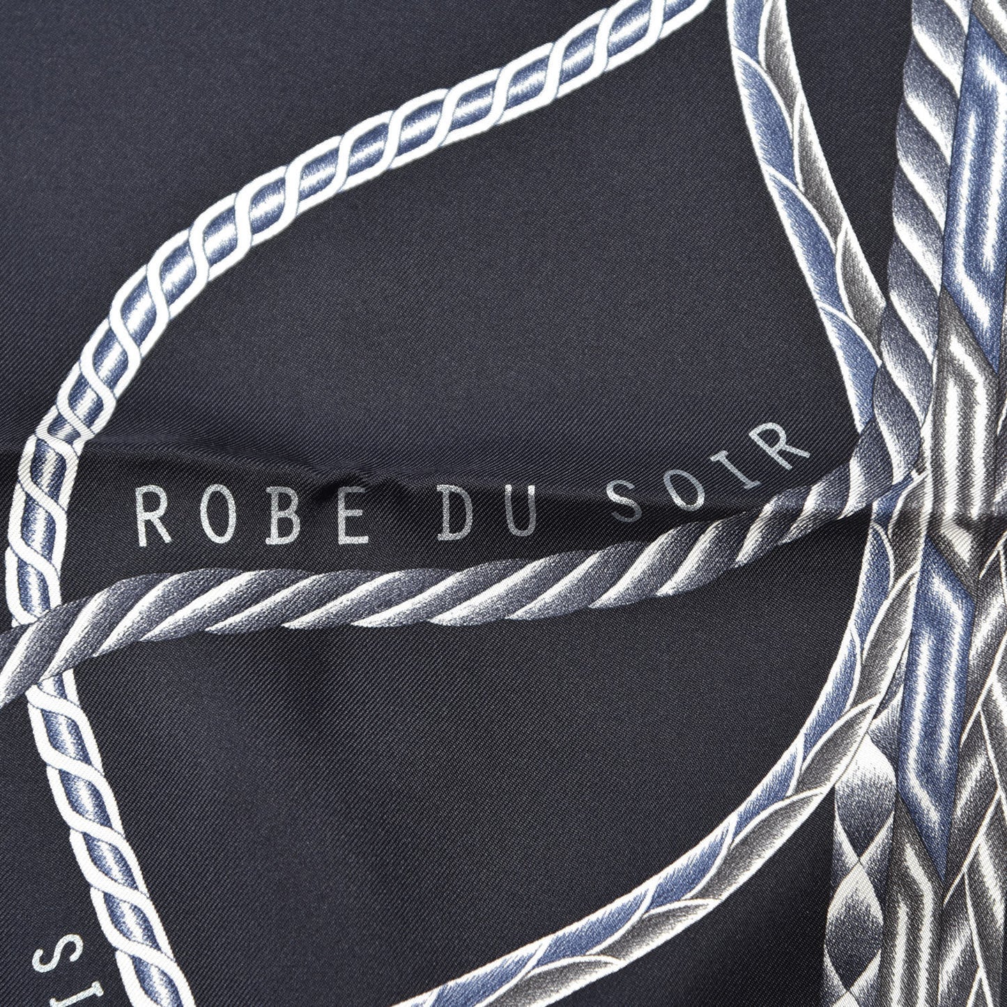 Silk Robe Du Soir Scarf 90 Marine Encre Blanc