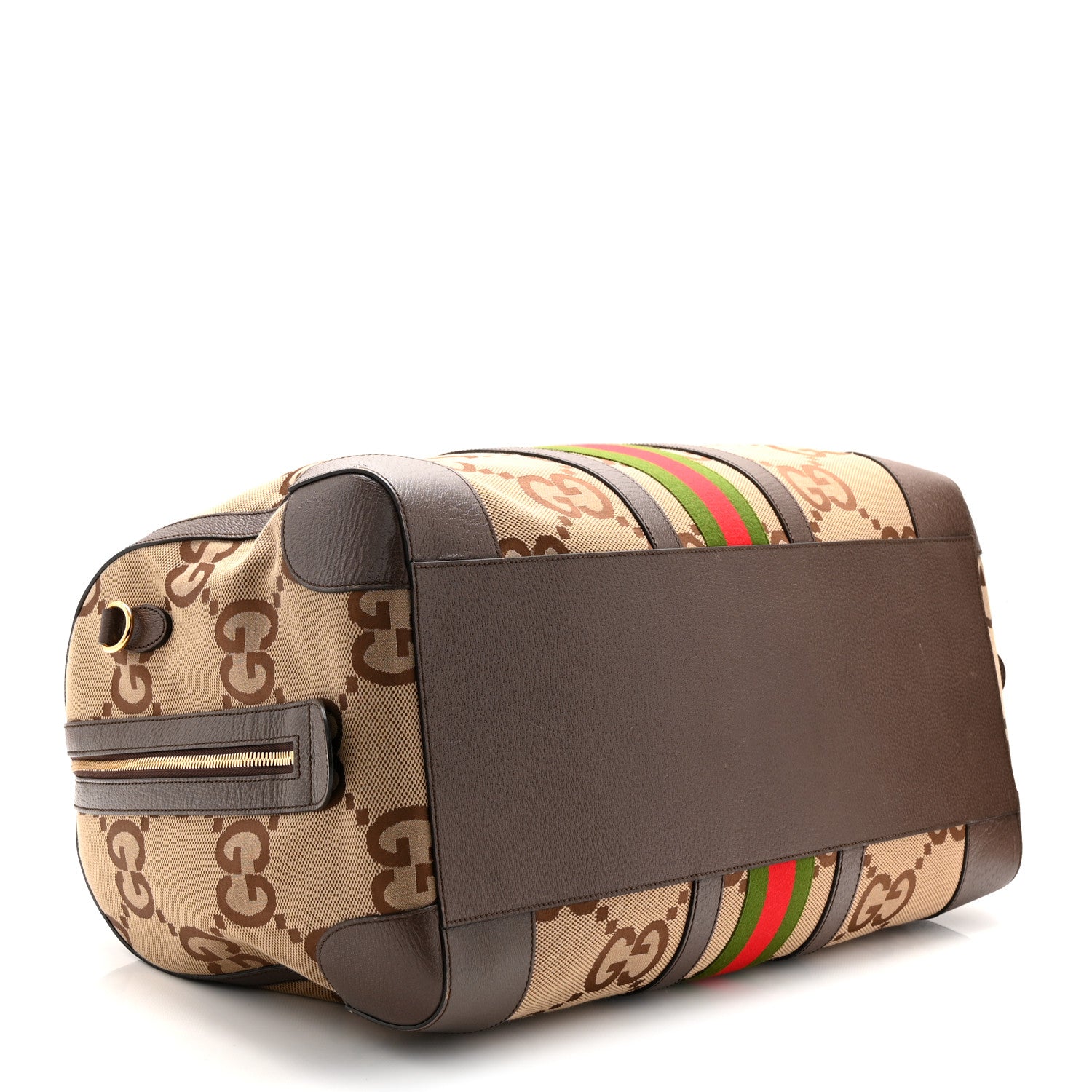 Gucci Monogram Jumbo GG Textured Dollar Calfskin Web Large Duffle Bag Camel Ebony 3 of 12