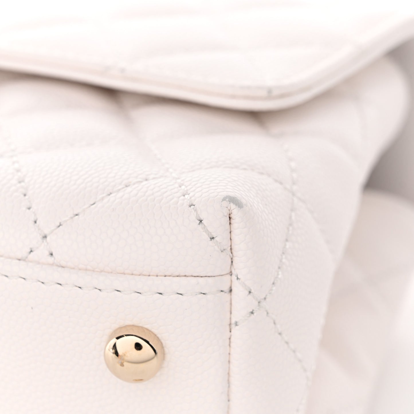 Caviar Quilted Mini Coco Handle Flap White