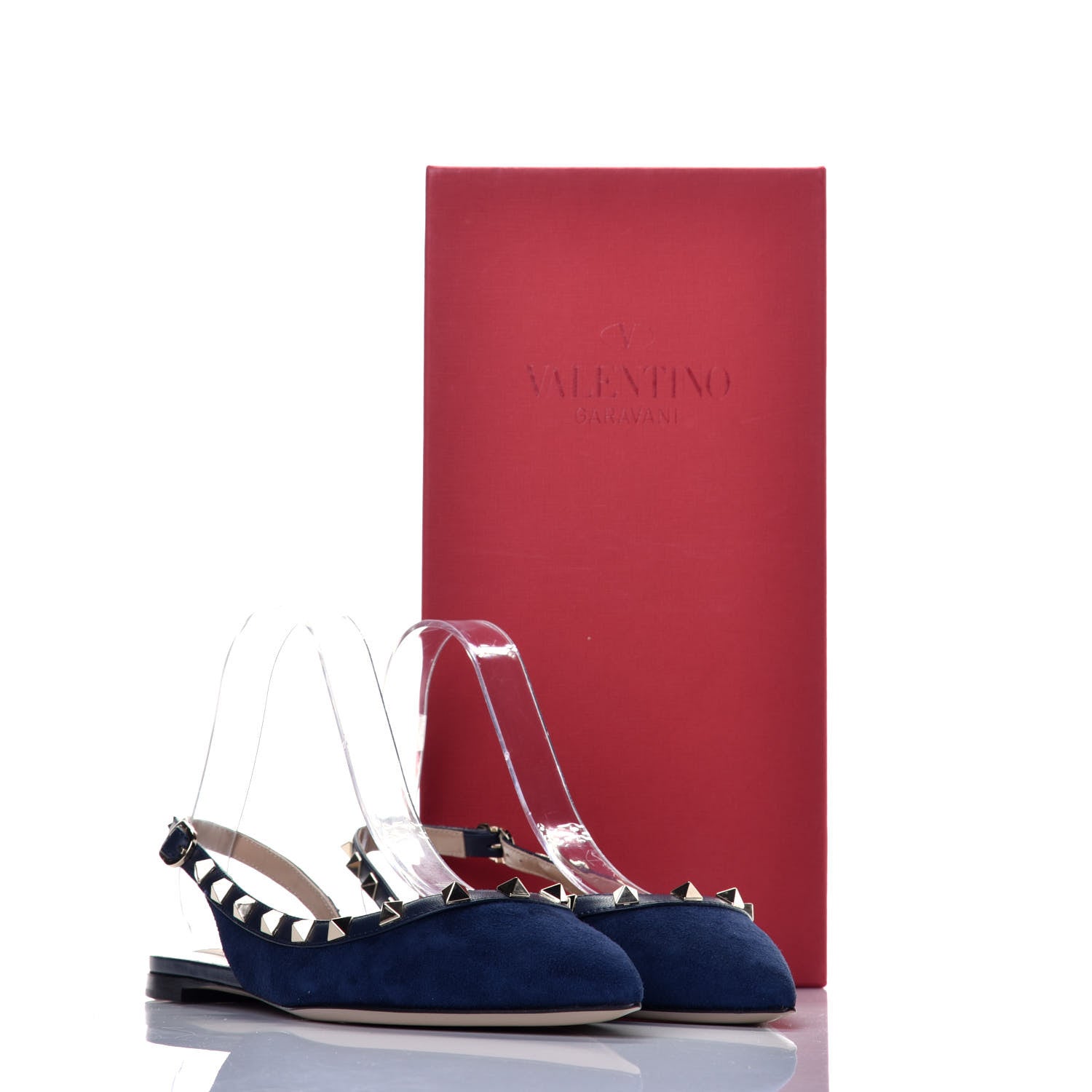 Valentino Garavani Suede Nappa Rockstud Slingback Flats 36.5 Marine 9 of 10