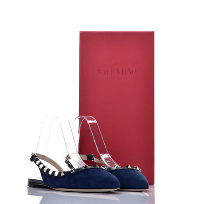 Valentino Garavani Suede Nappa Rockstud Slingback Flats 36.5 Marine 9 of 10