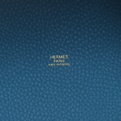 Hermes Taurillon Clemence Casaque Picotin Lock 22 MM Bleu Nuit Black Blue Frida 6 of 9