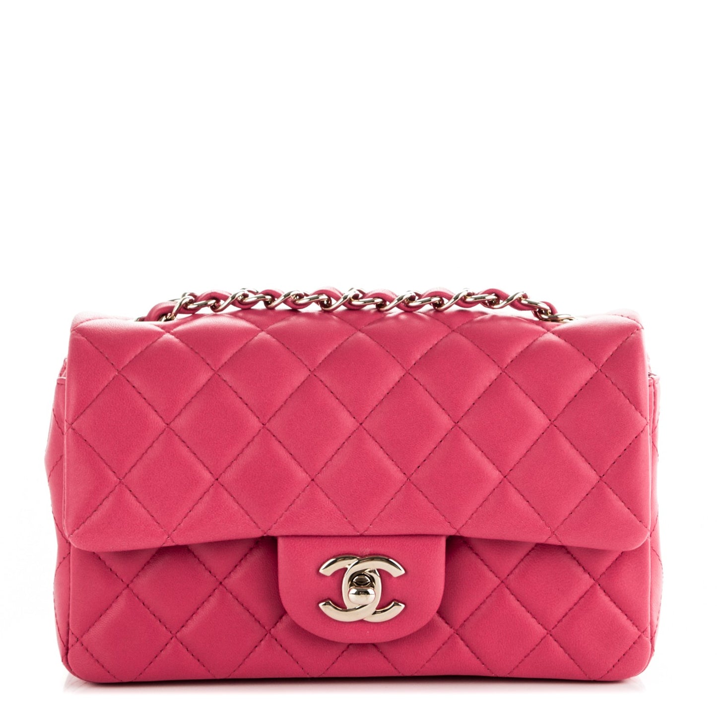 Lambskin Quilted Mini Rectangular Flap Fuchsia