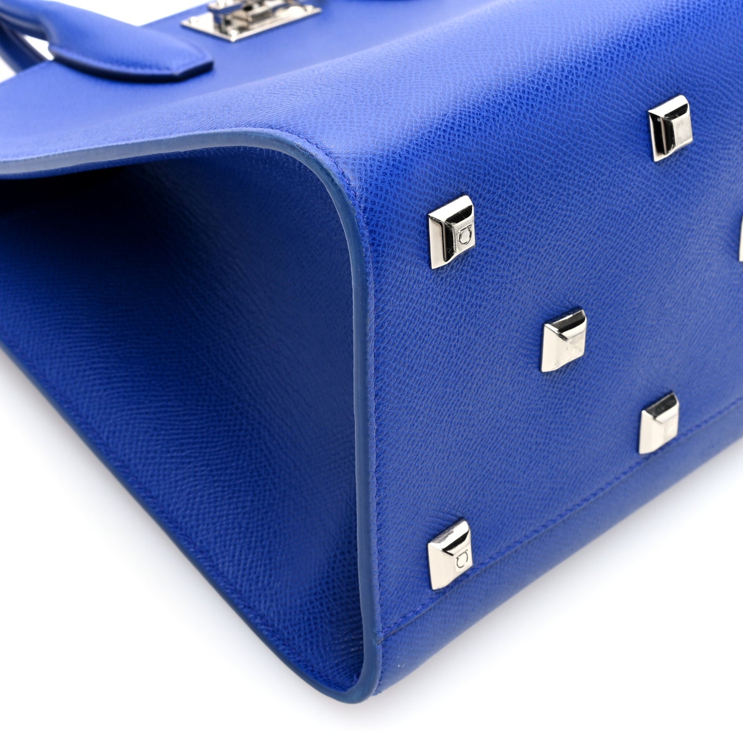 Hammered Calfskin Medium The Studio Box Bag Blue