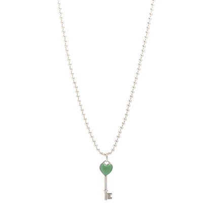Tiffany Sterling Silver Enamel Heart Key Pendant Necklace Tiffany Blue 1 of 4