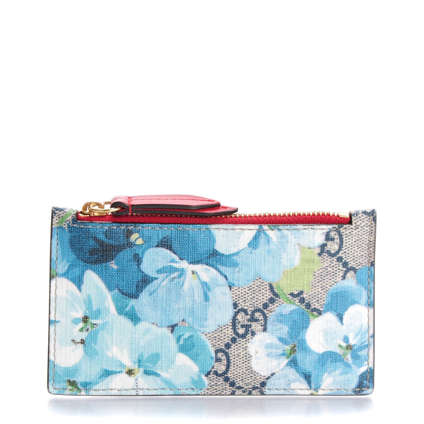 GG Supreme Monogram Blooms Coin Case Card Holder Beige Blue Navy Hibiscus Red