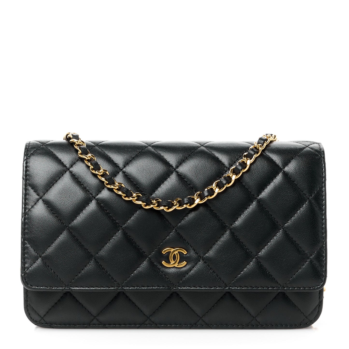 Lambskin Quilted Wallet On Chain WOC Black
