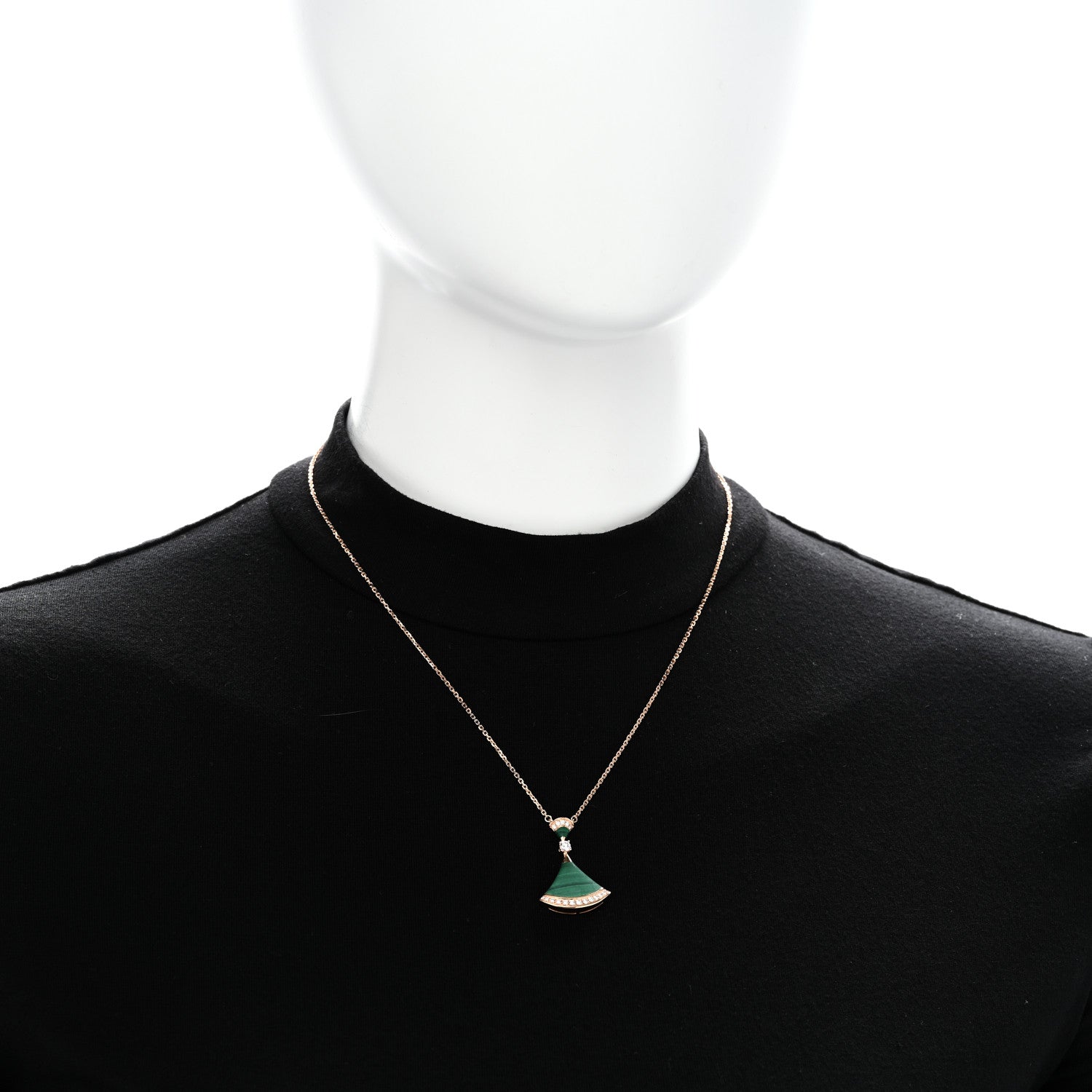 Bulgari 18K Rose Gold Diamond Malachite Divas' Dream Pendant Necklace 2 of 4