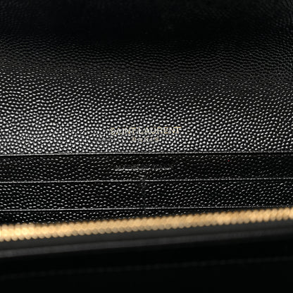 Saint Laurent Grain De Poudre Matelasse Chevron Monogram Flap Wallet Black 6 of 8