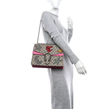 Gucci GG Supreme Monogram Suede Pierced Heart Embroidered Medium Dionysus Shoulder Bag Beige Ebony Pink Tropical Flower 2 of 11