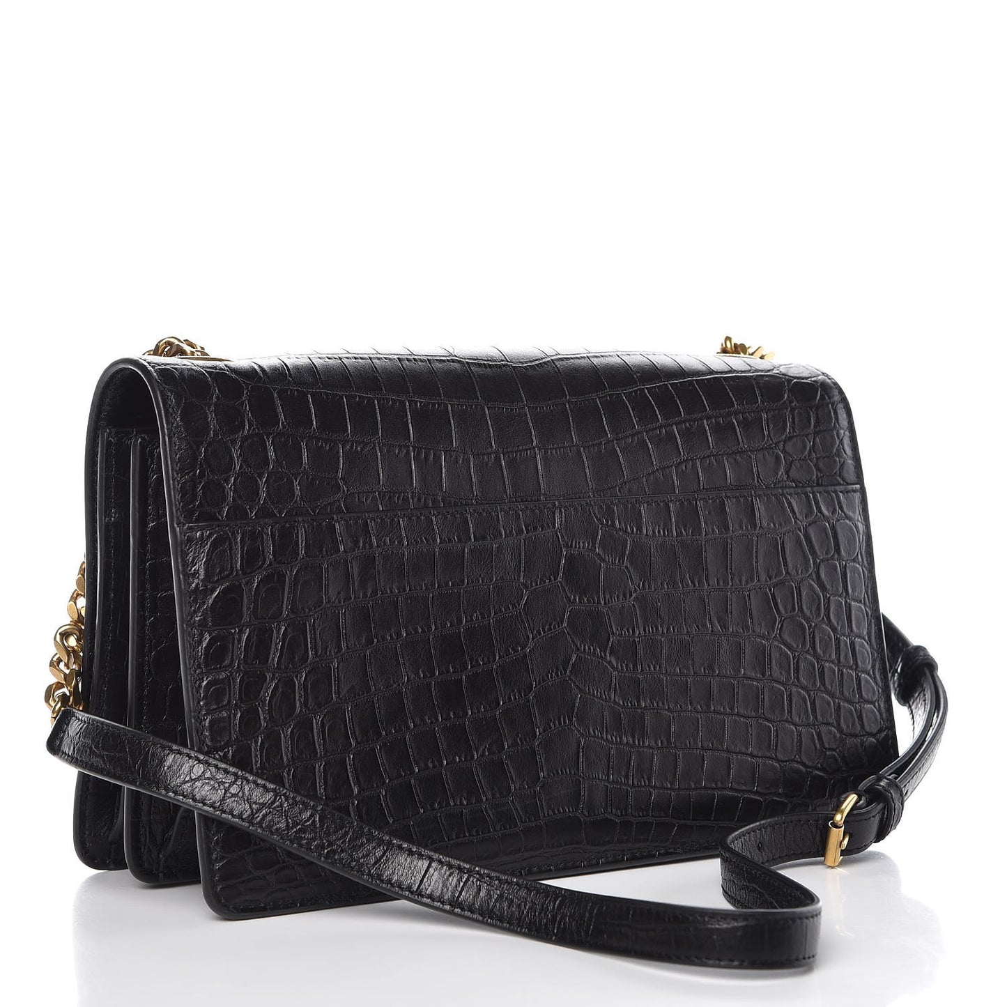 Calfskin Crocodile Embossed Monogram Medium Sunset Black