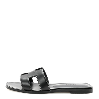 Hermes Box Calfskin Oran Sandals 38 Black 1 of 10