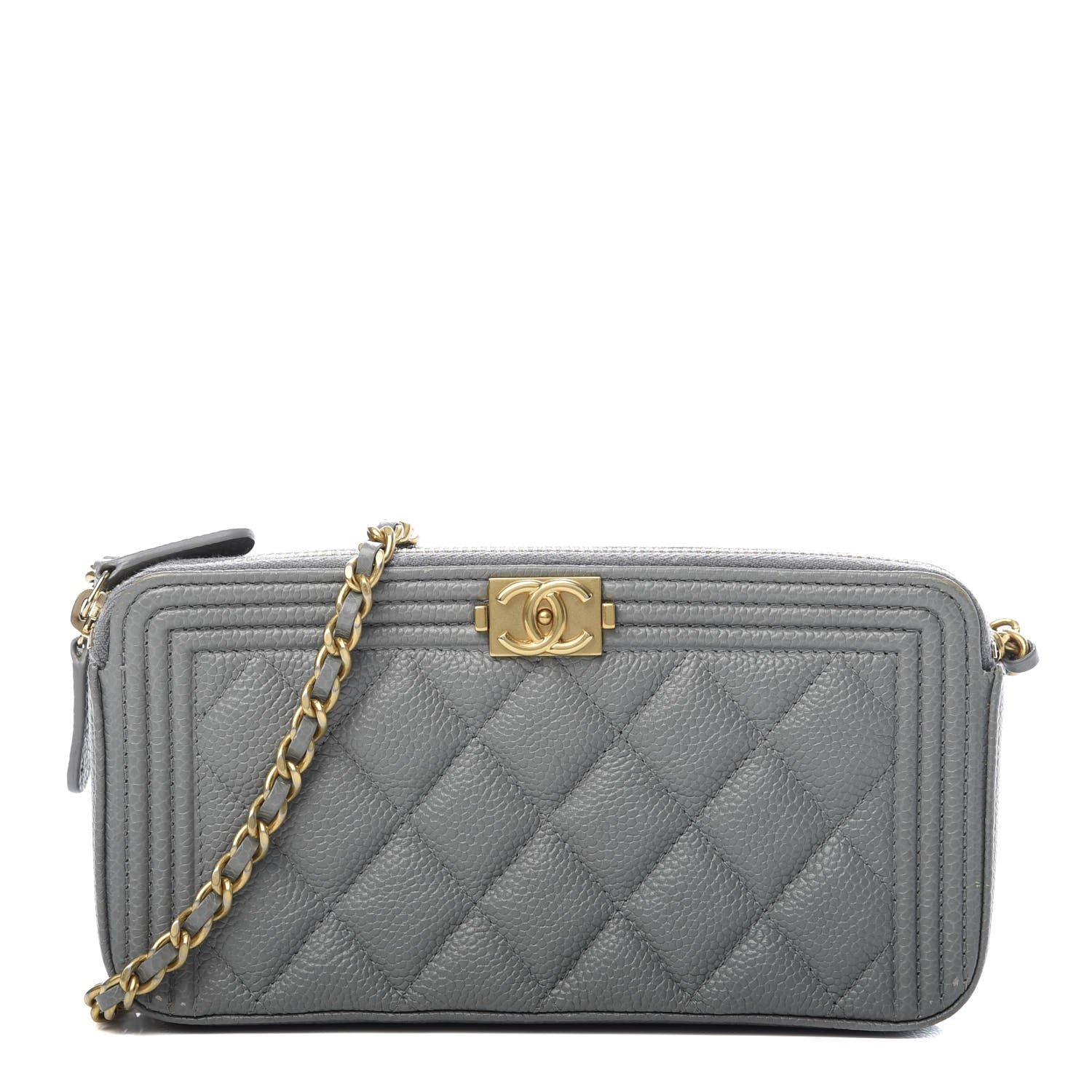 Chanel Caviar Quilted Small Boy Clutch With Chain Grey 1 of 16