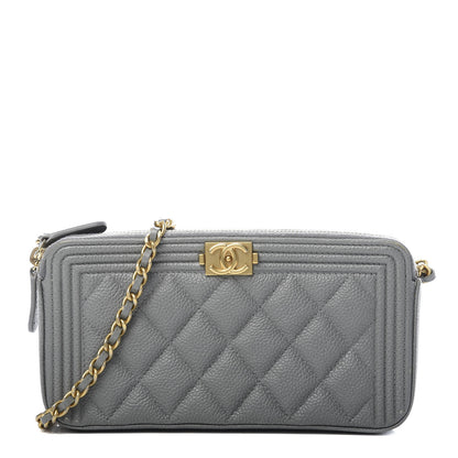 Chanel Caviar Quilted Small Boy Clutch With Chain Grey 1 of 16