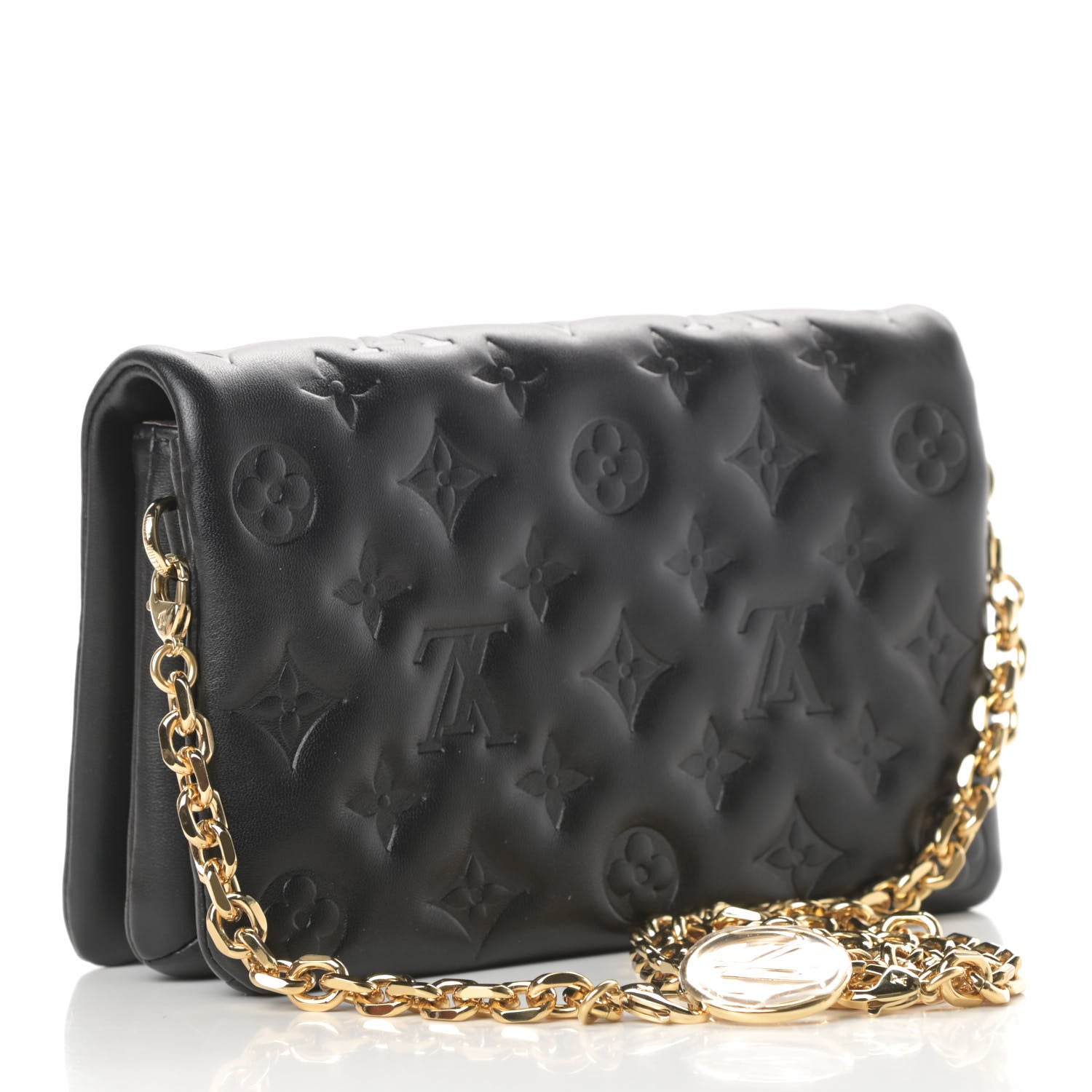 Louis Vuitton Lambskin Embossed Monogram Pochette Coussin Black 3 of 10