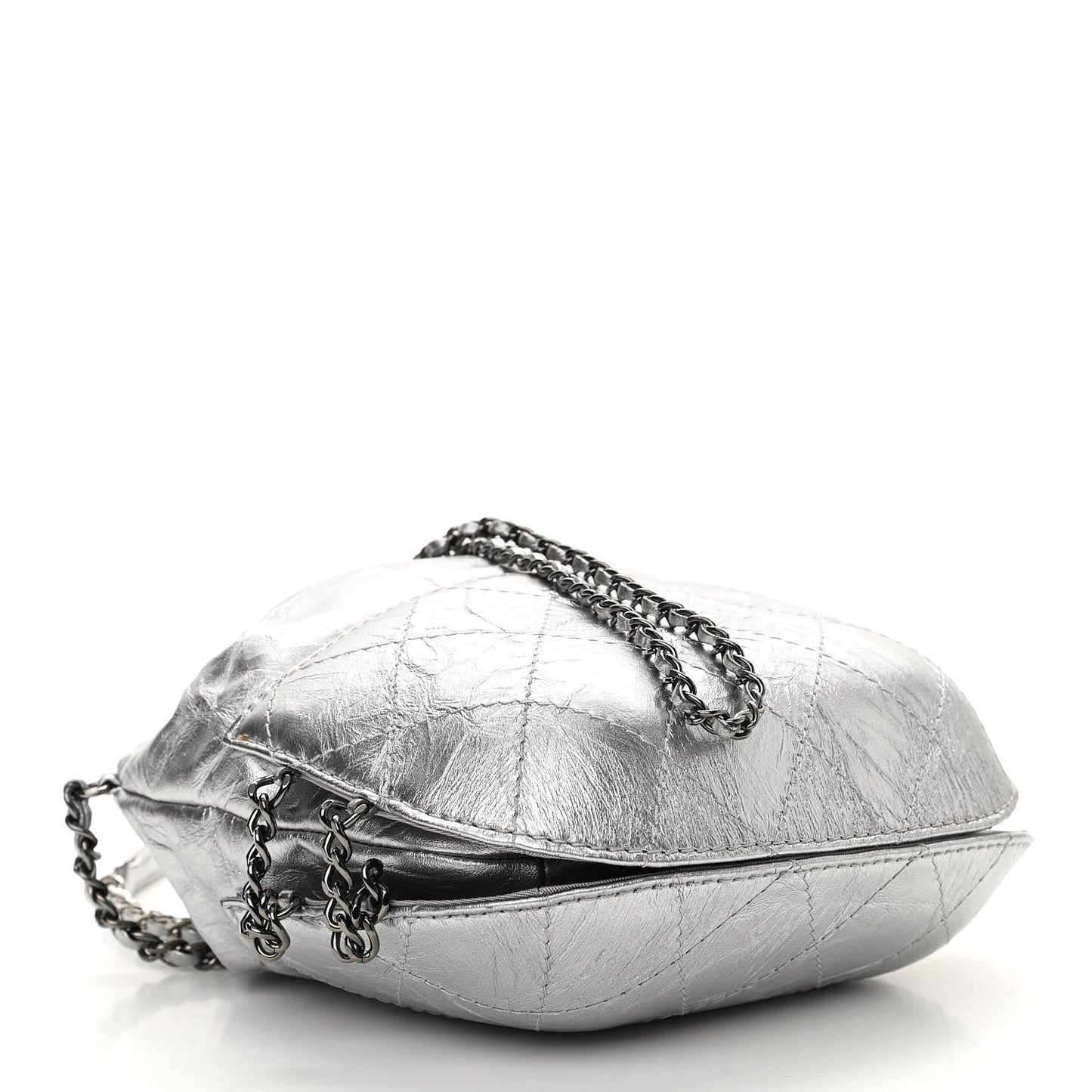 Metallic Aged Calfskin Quilted Small Gabrielle Bucket Silver