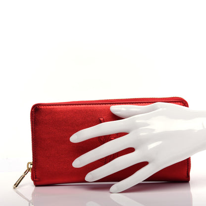 Saint Laurent Metallic Calfskin Belle De Jour Zip Around Wallet Red 2 of 8