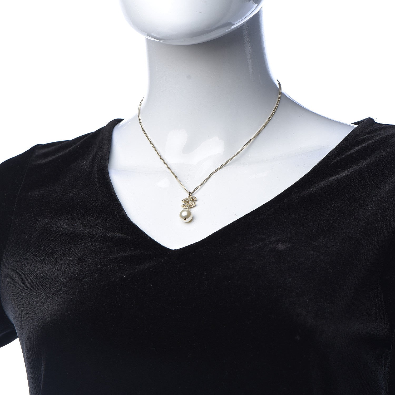 Chanel Crystal Pearl CC Drop Necklace Gold 2 of 6