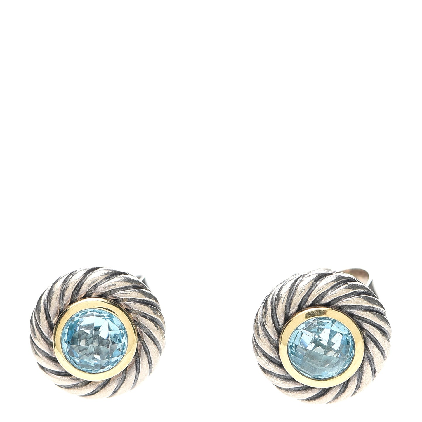 Sterling Silver 18K Yellow Gold Blue Topaz Cookie Cable Earrings