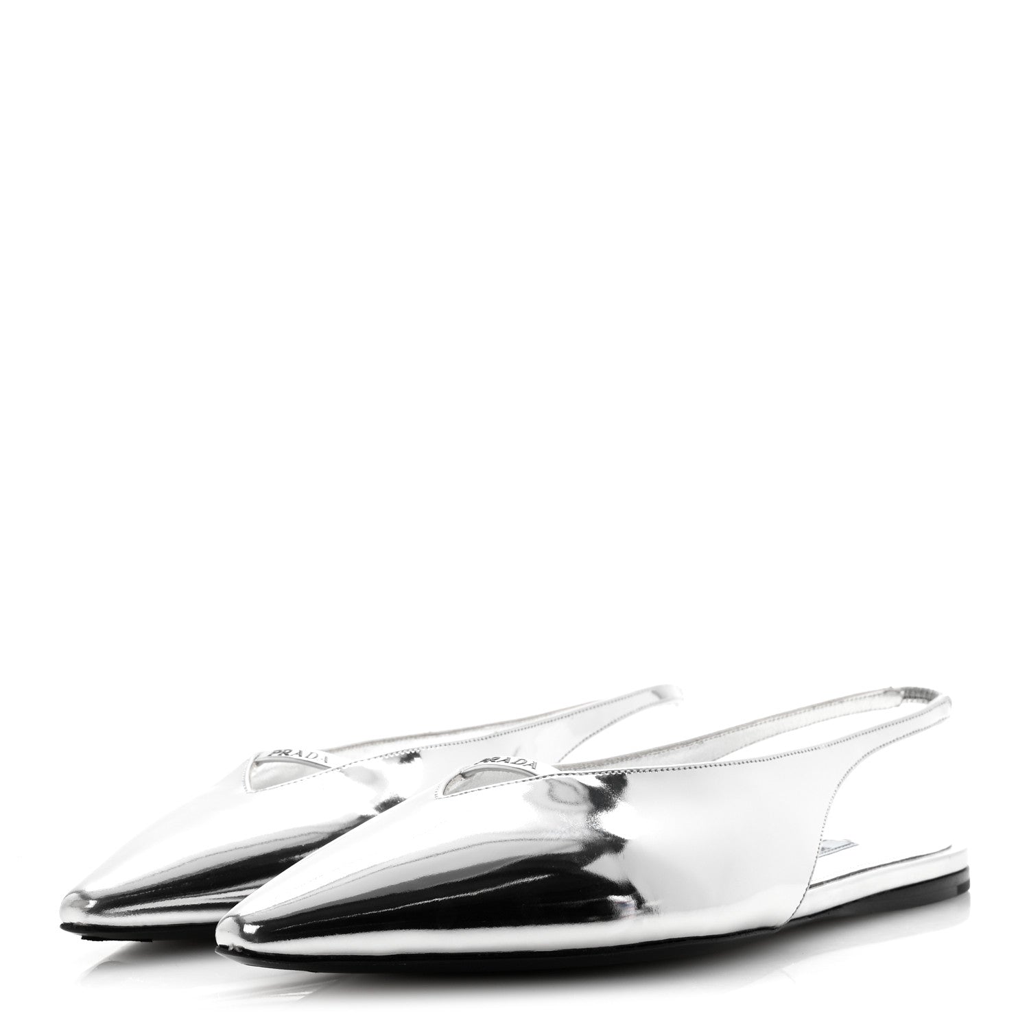 Prada Metallic Calfskin Slingback Ballerinas 39.5 Silver 4 of 9