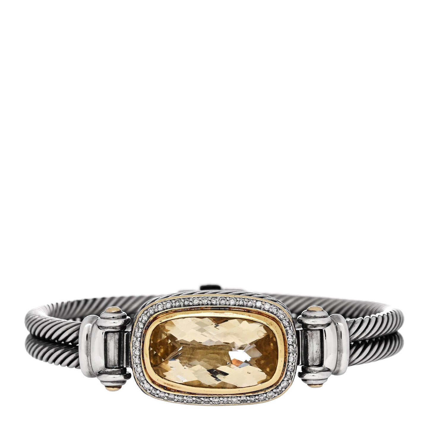 Sterling Silver 18K Yellow Gold Diamond Citrine Elongated Albion Cable Bracelet