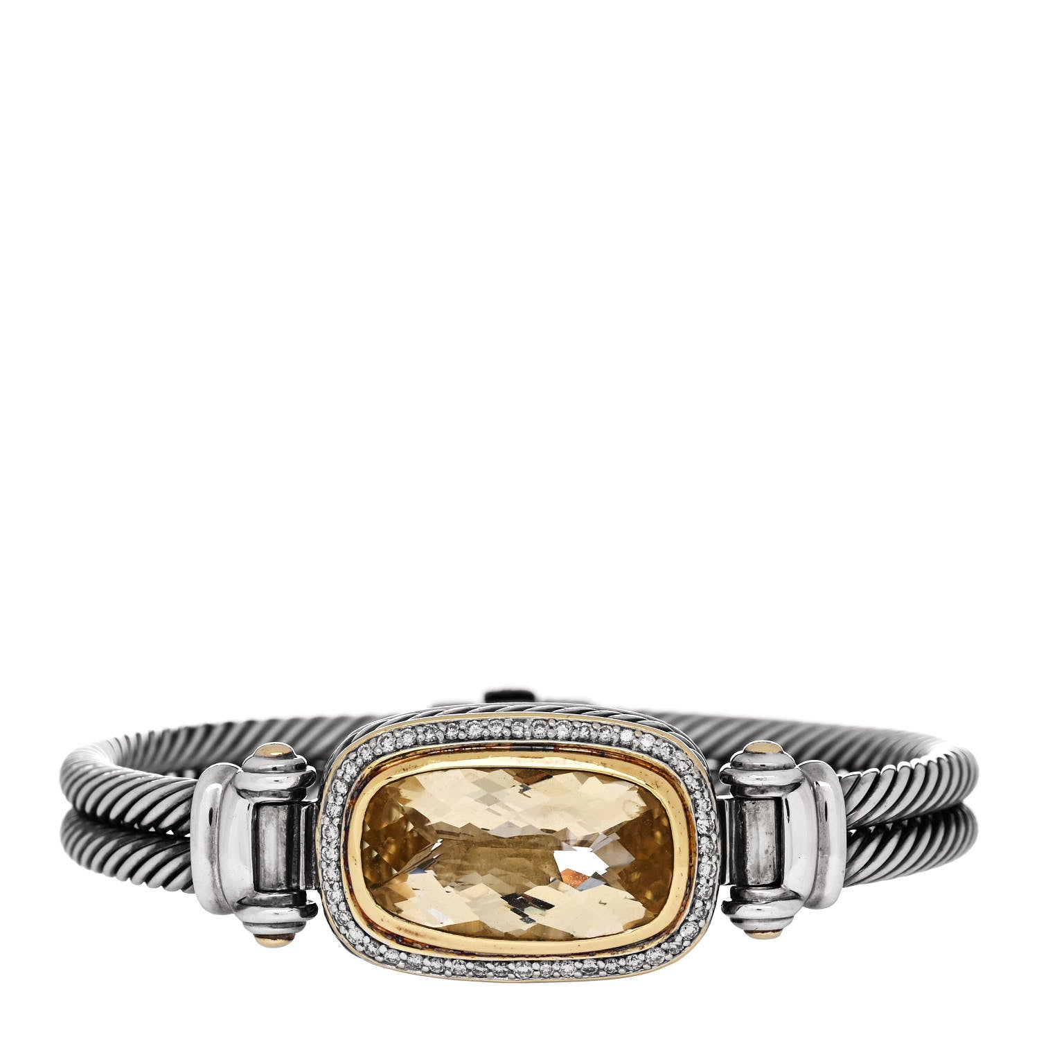 David Yurman Sterling Silver 18K Yellow Gold Diamond Citrine Elongated Albion Cable Bracelet 1 of 4