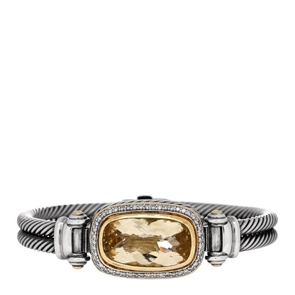 David Yurman Sterling Silver 18K Yellow Gold Diamond Citrine Elongated Albion Cable Bracelet 1 of 4