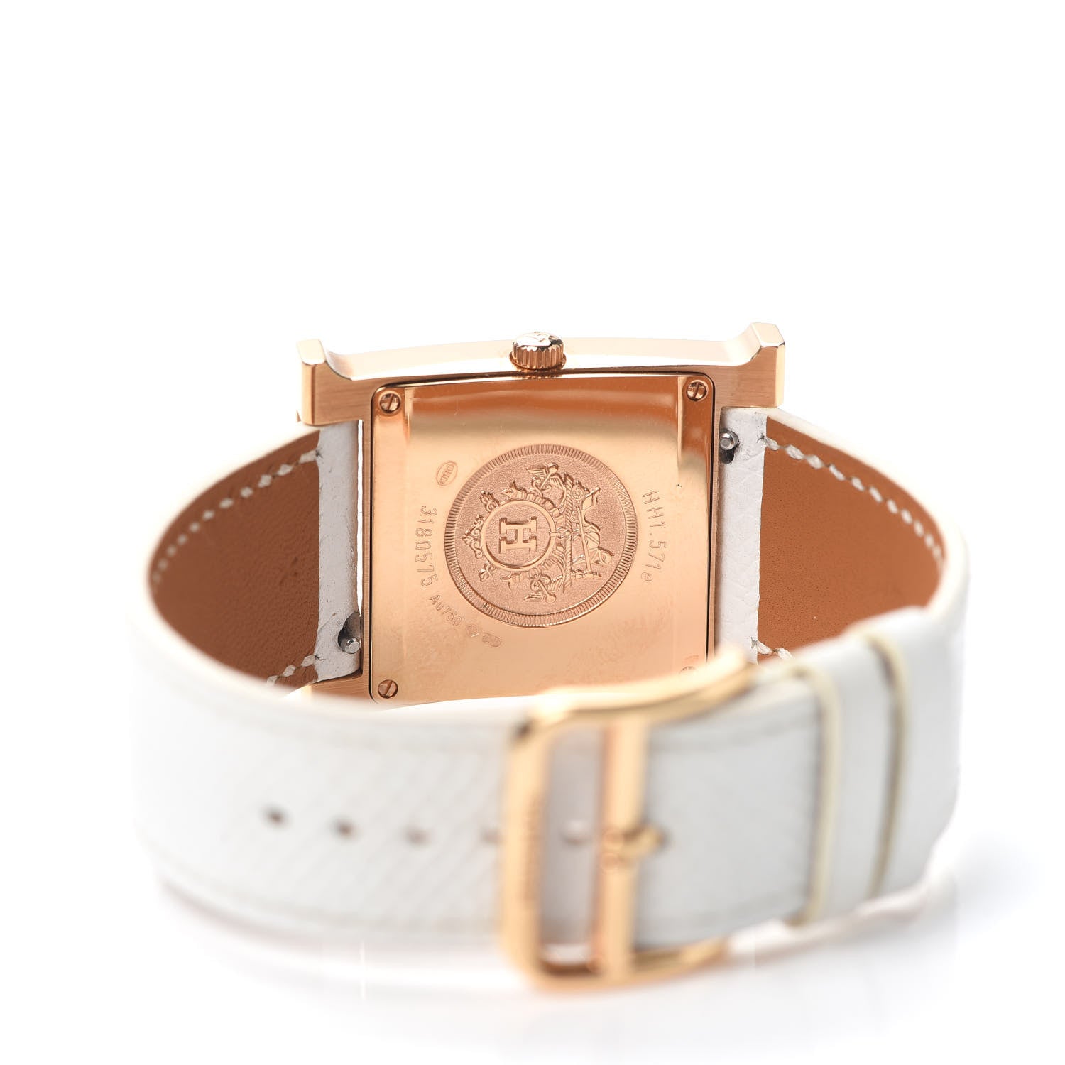 Hermes 18K Rose Gold Epsom Diamond Bezel Mother of Pearl 26mm Heure H Hour Quartz Watch Blanc 4 of 5