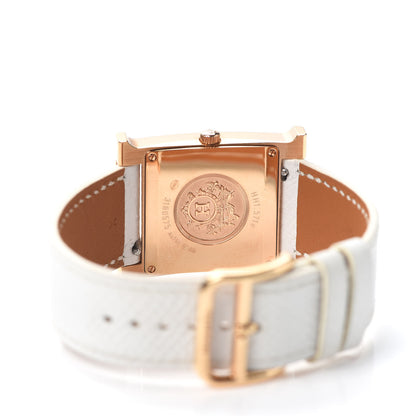 Hermes 18K Rose Gold Epsom Diamond Bezel Mother of Pearl 26mm Heure H Hour Quartz Watch Blanc 4 of 5