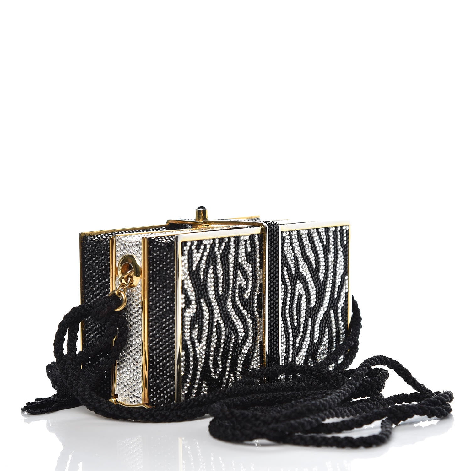 Judith Leiber Swarovski Crystal Zebra Miniaudiere Clutch Black Silver 3 of 17