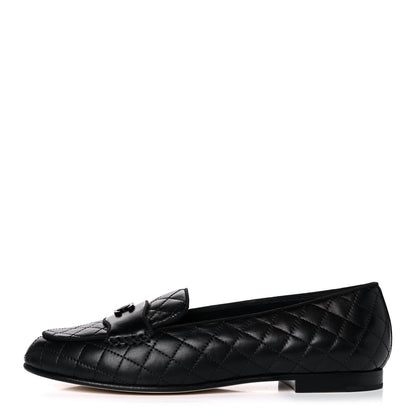 Chanel Lambskin Quilted CC Loafers 38.5 Black 1 of 10