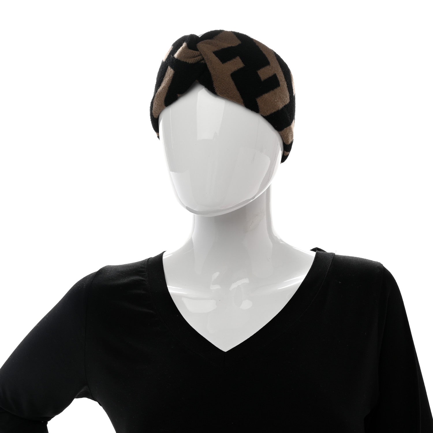 Fendi Wool FF Logo Headband Tobacco 2 of 5