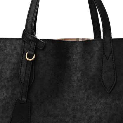 Burberry Grainy Calfskin Haymarket Check Medium Reversible Tote Black 11 of 21