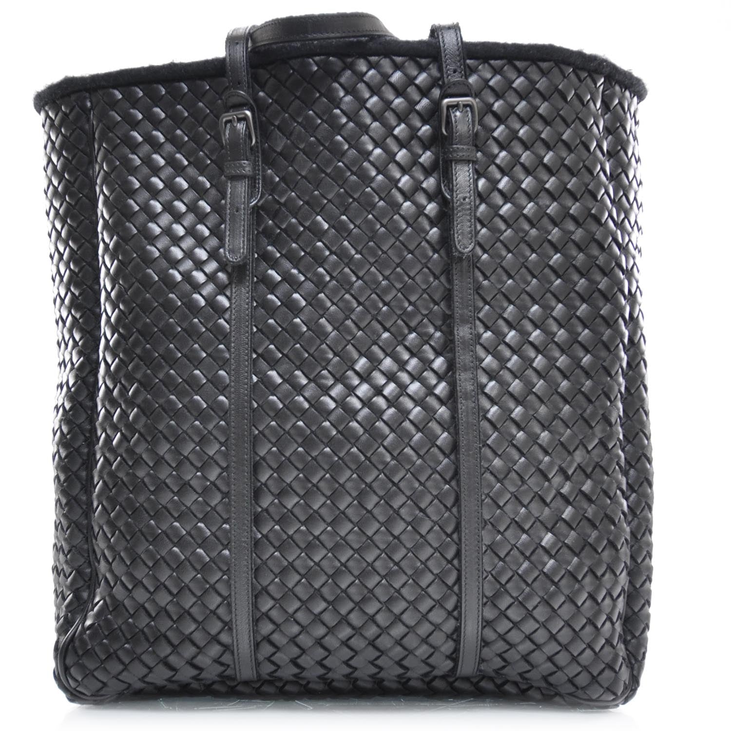 Bottega Veneta Nappa Intrecciato Wool Detail Tote Nero Black 1 of 9