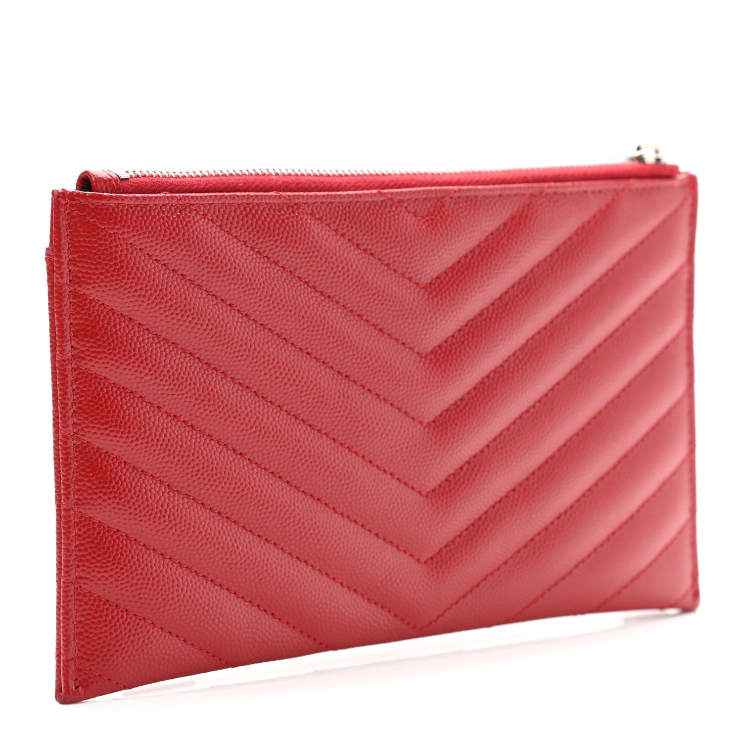 Saint Laurent Grain De Poudre Chevron Monogram Bill Pouch Rouge Eros 3 of 7
