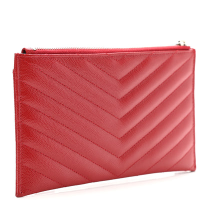 Saint Laurent Grain De Poudre Chevron Monogram Bill Pouch Rouge Eros 3 of 7