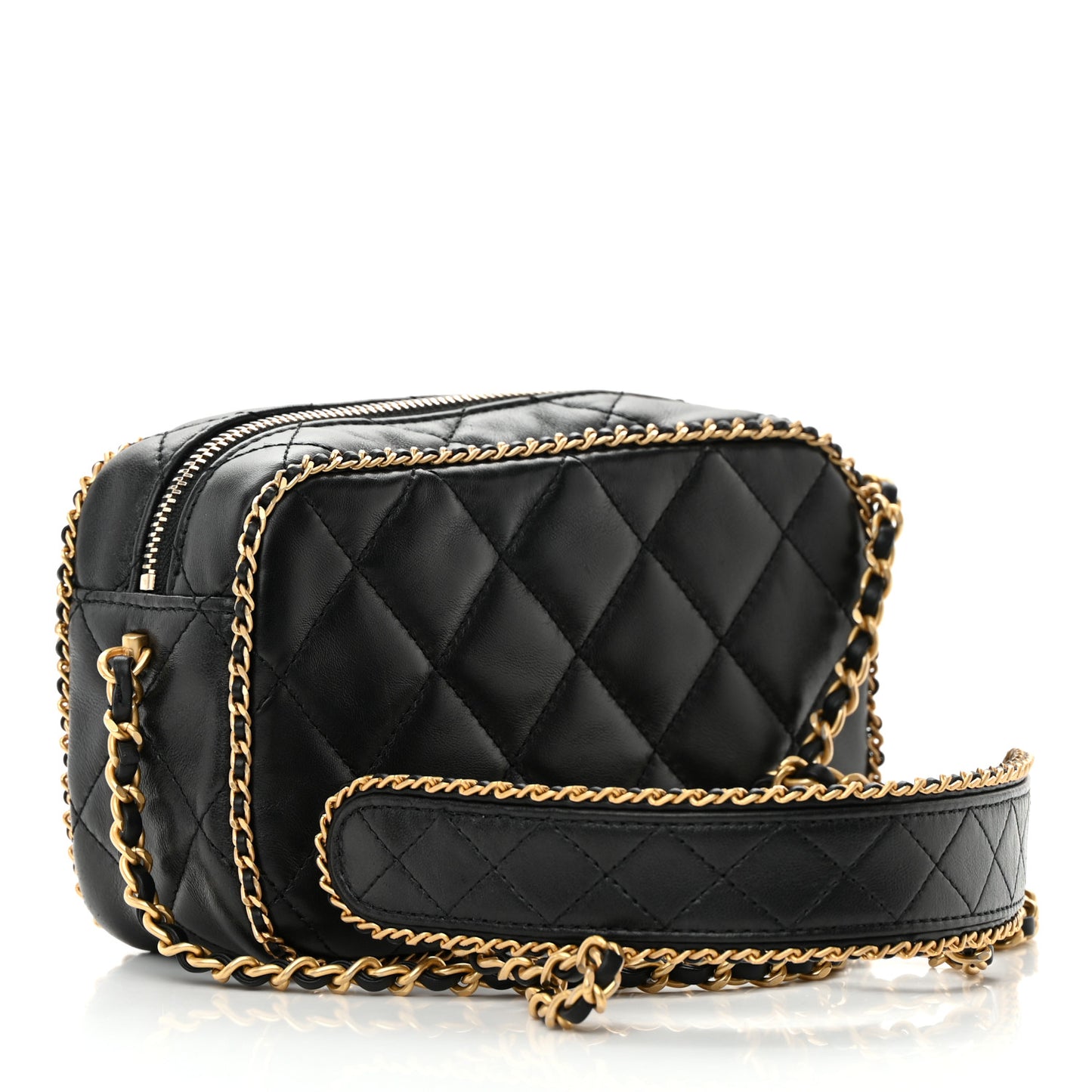 Lambskin Quilted Chain CC Mini Camera Case Black
