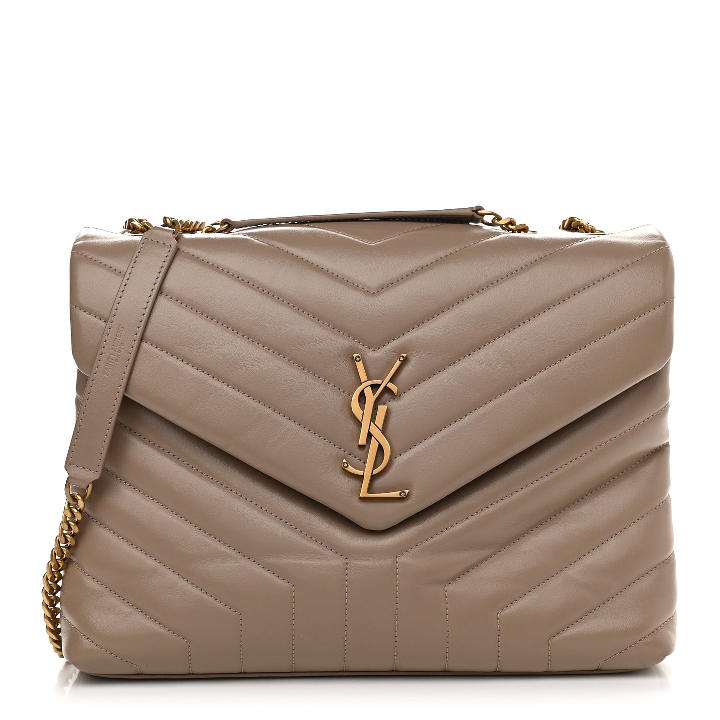 Calfskin Y Quilted Monogram Medium Loulou Chain Satchel Dark Beige